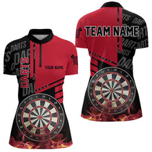Load image into Gallery viewer, Black And Red Fire Darts Shirts For Women Custom Darts League Team Jerseys Darts Polo & 1/4 Zip TDM3412