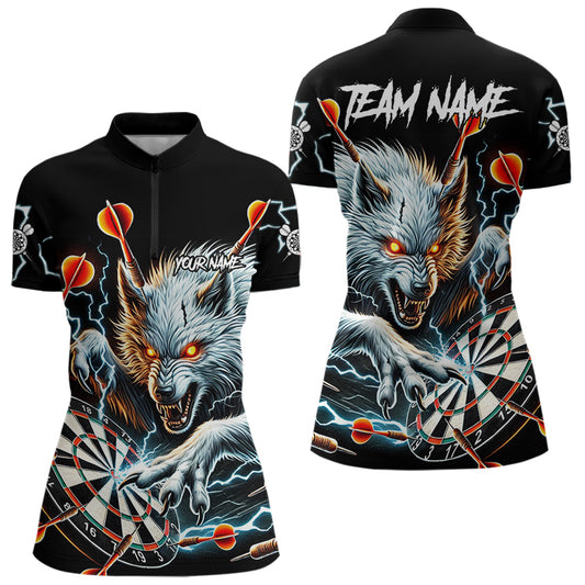 Personalized Wolf Thunder Lightning Darts Polo, Quarter Zip Custom Dart Shirts For Women Darts Jersey TDM3710