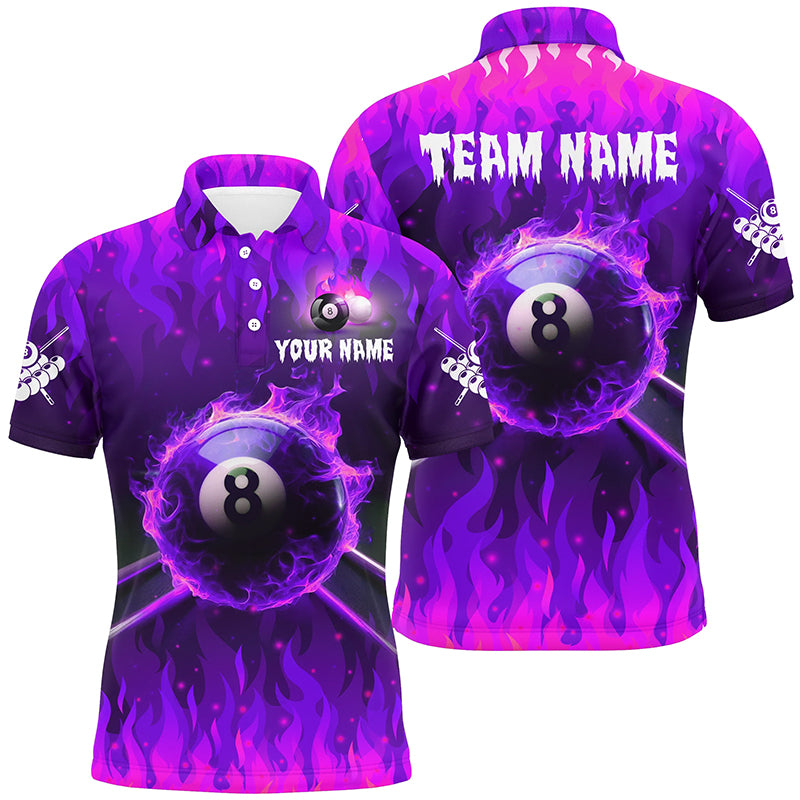 Personalized 3D 8 Ball Pool & Fire Men Polo Shirts Custom Billiard Apparel Jerseys |Purple TDM1436