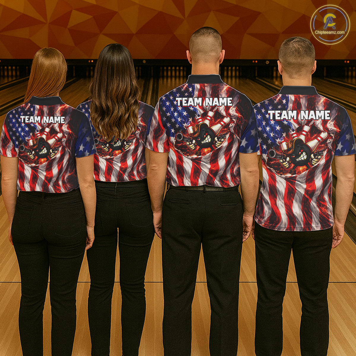 Glowing American Flag Funny Bowling Shirt For Men Custom Patriotic Bowling Jersey Polo & 1/4 Zip TDM6319