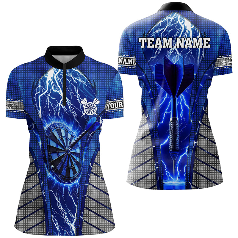 Personalized Blue Dartboard Thunder Lightning Darts Shirts For Women, Team League Darts Jerseys TDM2215