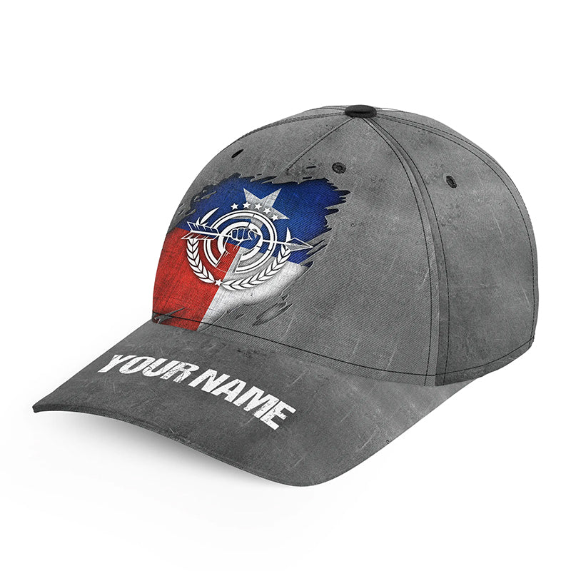 Personalized Grunge Texas Flag Archery Hats, Custom Name Patriotic Archery Caps Hats For Archer TDM0720
