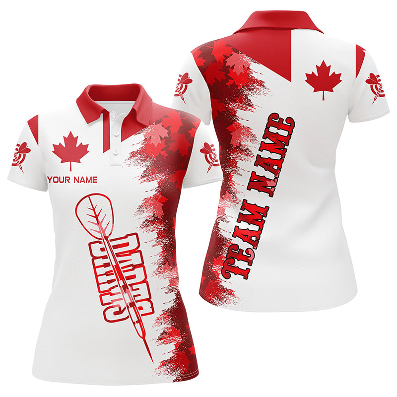 Personalized Darts Canada Flag Vintage Polo Shirts For Women Custom Patriotic Canadian Darts Shirts TDM1234