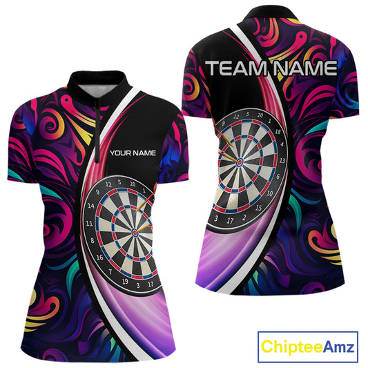 Funny Colorful Neon Swirl Pattern Custom Dart Shirts For Women, Team Polo & Quarter Zip Dart Jerseys TDM3994