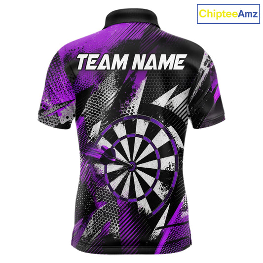Personalized Purple Geometric Grunge Darts Shirt For Men Custom Darts Team Jersey Polo & 1/4 Zip TDM6509