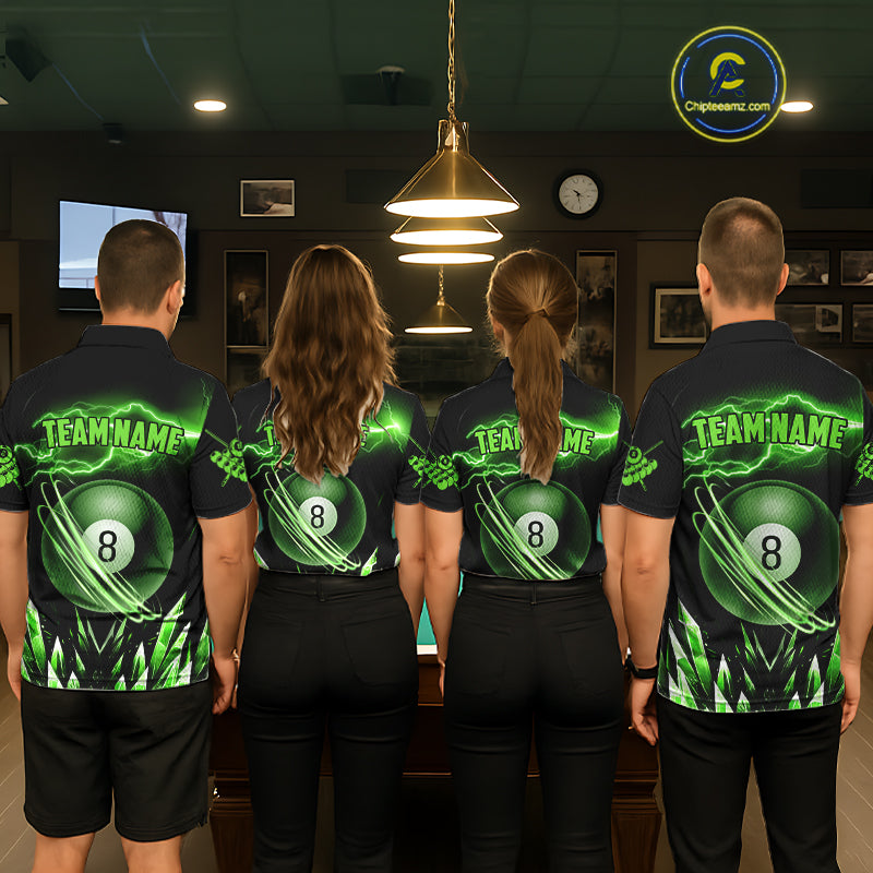 Personalized Green Icy Lightning 8 Ball Pool Men Polo Shirts Custom Billiard Team League Jersey TDM1443