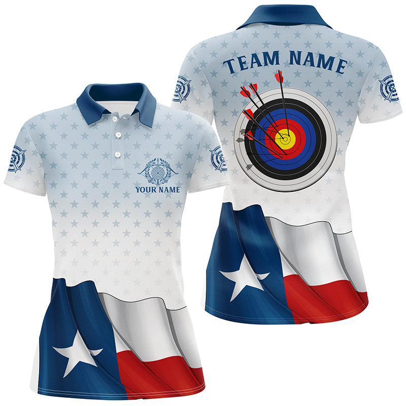 Personalized Texas Flag Archery Polo Shirts For Women Custom Texas Flag Shirts For Patriotic Archer TDM0581