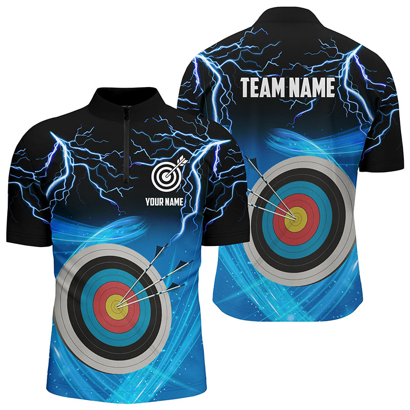 Custom Archery 3d Target Thunder Lightning Men Quarter-Zip Best Archery Team Shirts |Blue TDM0737