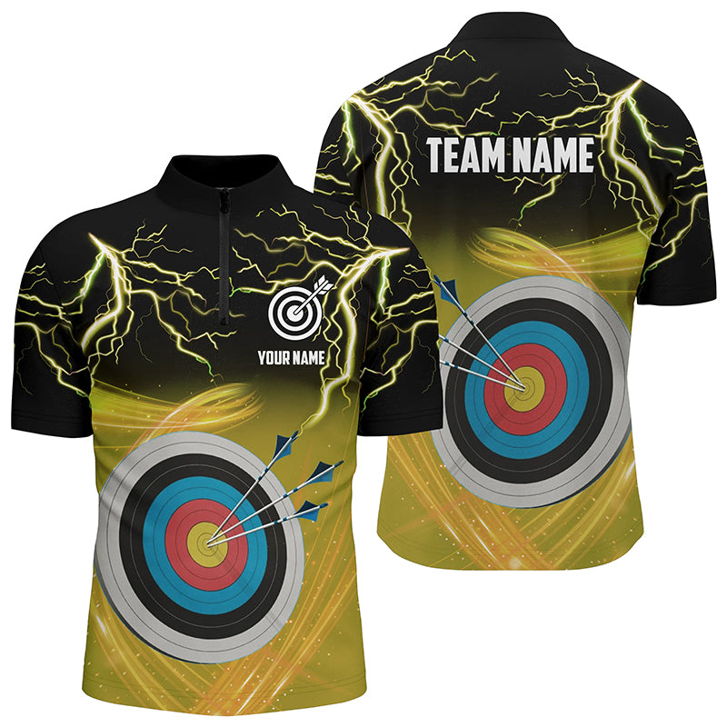 Custom Archery 3d Target Thunder Lightning Men Quarter-Zip, Archery Team Shirts |Yellow TDM0738