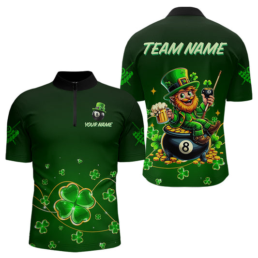Personalized Funny Green Luckiest Shamrock Men Billiard Shirt, St Patrick Day Billiard Team Jersey TDM3426
