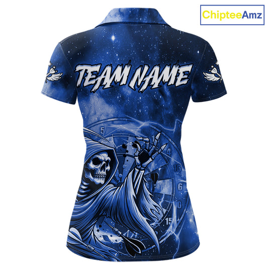Blue Grim Reaper Galaxy Dart Shirt For Women Custom Darts Jersey Pocket Option TDM6082