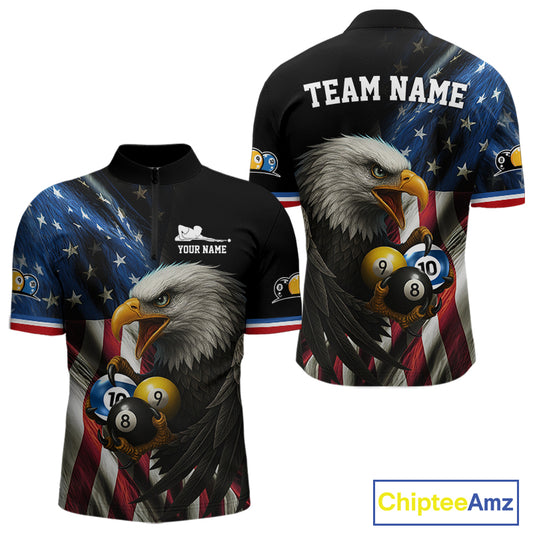 Personalized American Flag Eagle Pool Jersey For Men Custom Billiard 8, 9 & 10 Ball Team Shirt TDM5013