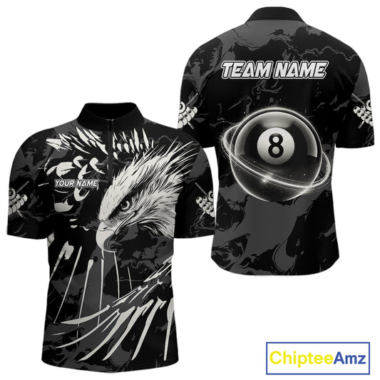 Custom White And Black 8 Ball Pool Eagle Paint Billiard Shirts For Men Team League Billiard Jersey TDM5473