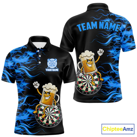 Blue Flaming Dartboard Funny Beer Darts Shirt For Men Custom Darts Jersey Team Polo & 1/4 Zip TDM5940