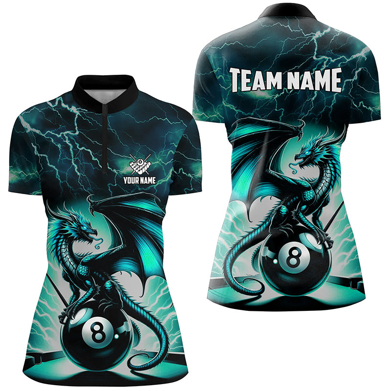 Lightning Thunder Dragon Custom Turquoise 8 Ball Pool Shirts For Women, Billiard Team League Jerseys TDM2252