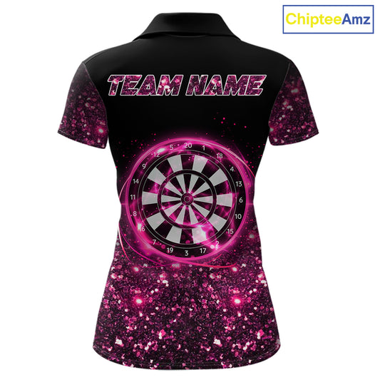 Pink And Black Custom Light Darts Polo & Quarter Zip For Women, Darts Jersey Team Outfit TDM5946