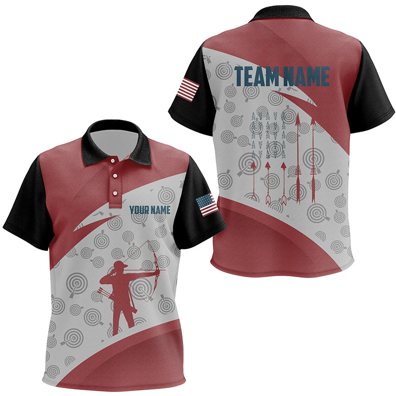 Personalized Archery Jerseys Red Silhouette Polo Shirts For Kid, Gifts For Archery Team Lover TDM0605