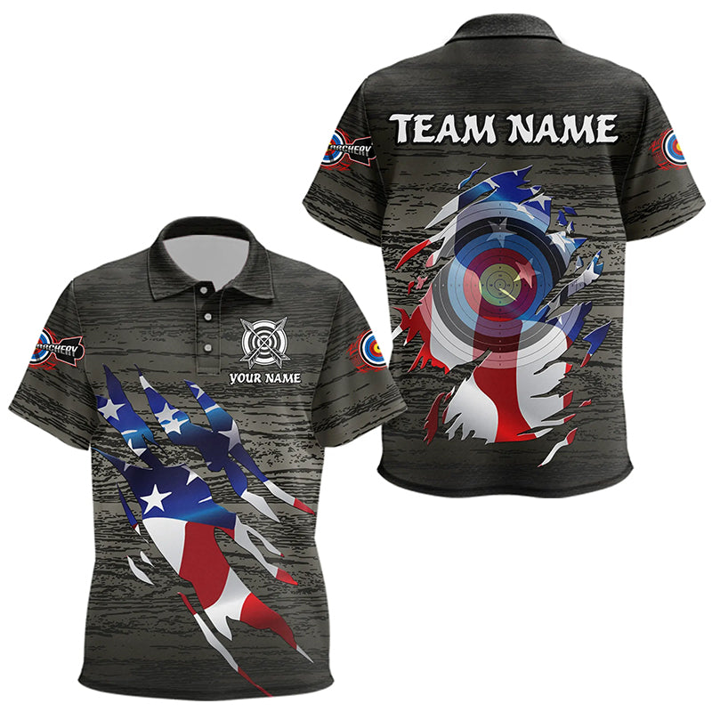 Personalized Grey Grunge USA Flag Archery Shirts For Kid, American Patriotic Archery Team Jerseys TDM3243