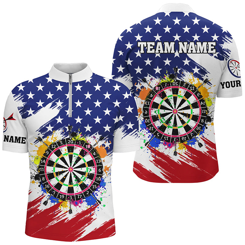 Colorful Dartboard American Flag Custom Patriotic Darts Shirts For Men, Darts Team Jerseys |White TDM2269