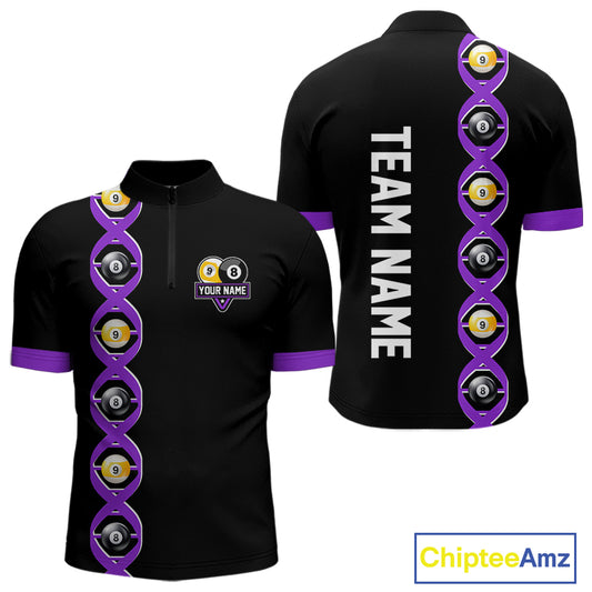 DNA Billiard 8 Ball & 9 Ball Shirts For Men Custom Funny Pool Jerseys Team Polo & 1/4 Zip |Purple TDM4393