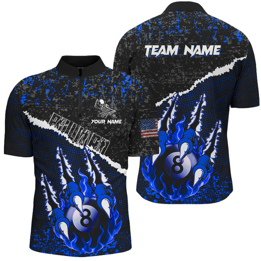Funny Claws Custom Fire Flame 8 Ball Billiard Shirts For Men, Grunge Billiard Jerseys |Blue TDM2795