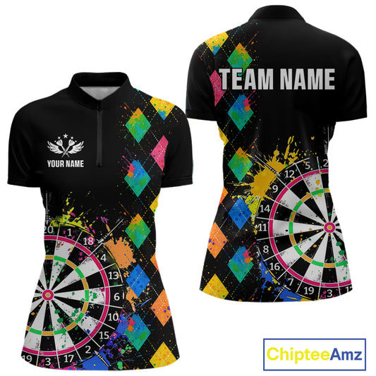 Custom Colorful Grunge Argyle Darts Shirt For Women Custom Darts Team Jersey, Funny Darts Gifts TDM4402