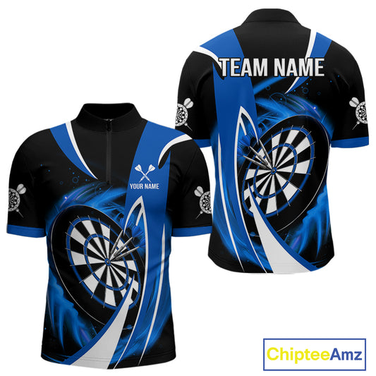 Personalized Blue And Black Darts Shirt For Men Custom Darts League Team Polo & 1/4 Zip Jerseys TDM4405