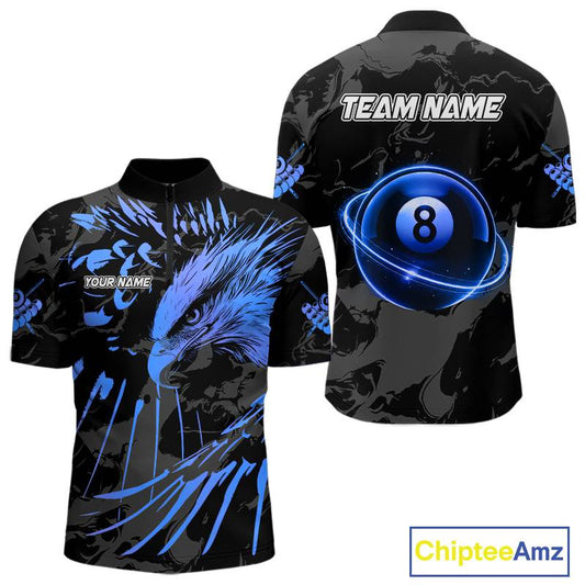 Custom Black And Blue 8 Ball Pool Eagle Paint Billiard Shirts For Men Team League Billiard Jerseys TDM5522
