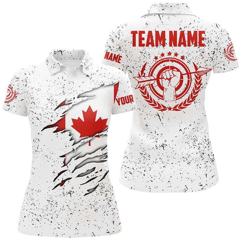 Personalized Grunge Canada Archery Women Polo Shirts, Patriotic Canadian Flag Shirts For Archers TDM0963