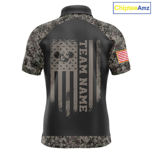 Personalized Retro Camo US Flag Billiard Shirt For Men Custom Pool Team Jersey Polo & 1/4 Zip TDM5793