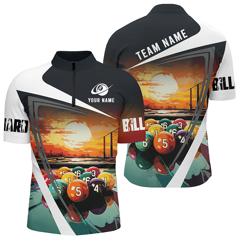 Colorful Billiard Balls Sunset Paint Custom Men Quarter-Zip Shirt, Unique Billiard Attire TDM1121