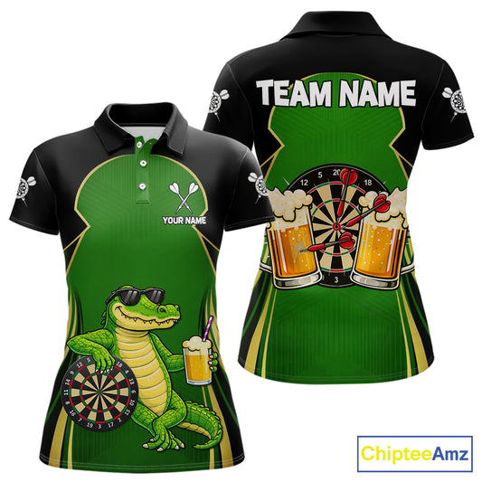 Funny Alligator And Beer Darts Shirt For Women Custom Darts Jersey Polo & 1/4 Zip, Darts Gifts TDM6144