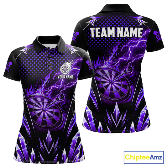 Personalized Purple Flame Lightning Icy Darts Shirt For Women, Darts Team Jersey Polo & Quarter Zip TDM6580