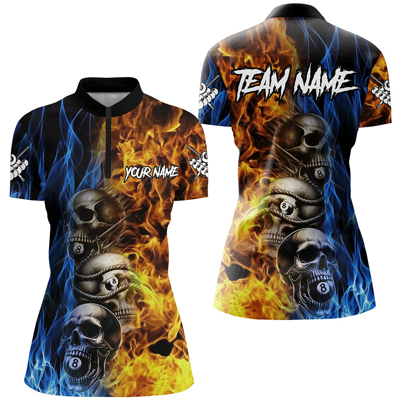 Personalized Unique Skull Fire Water 3D Billiard Shirts For Women, Billiard Jersey Apparel For Team TDM2085