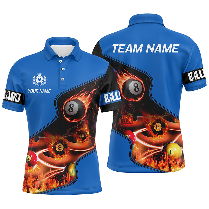 Personalized Master Billiard Balls Flame 3D Men Polo Shirts, Blue Billiard Jersey For Pool Player TDM0978