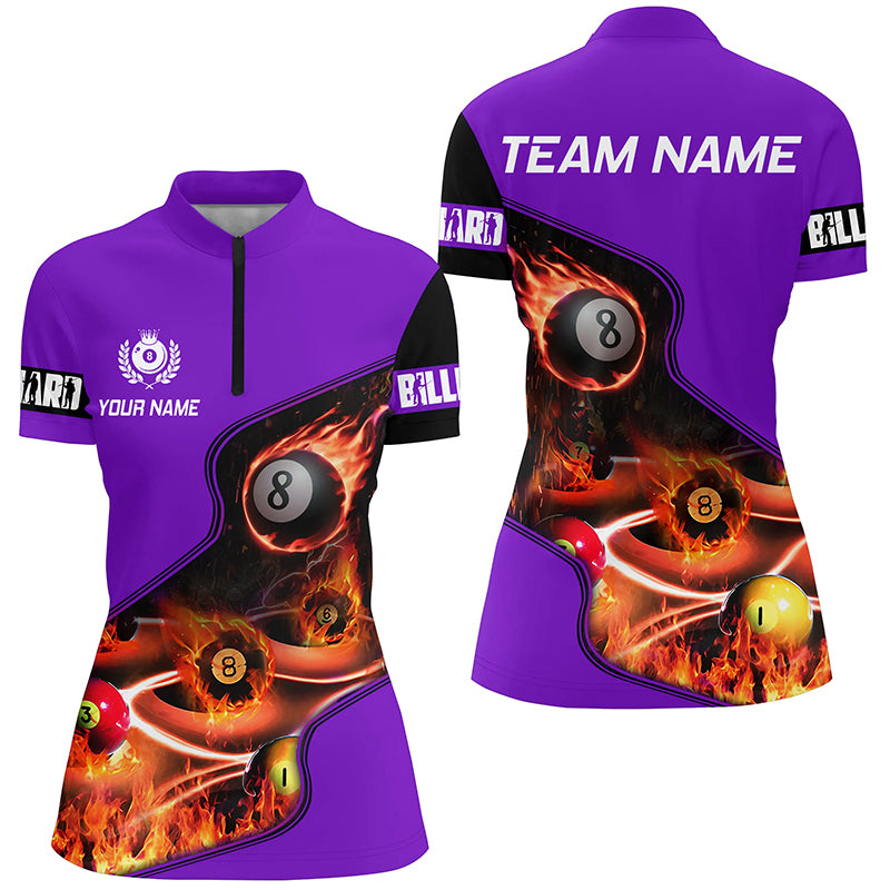 Personalized Master Billiard Balls Flame 3D Women Quarter-Zip Shirts, Purple Billiard Jersey TDM0980