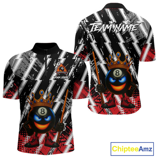 Funny 8 Ball Pool Crown Billiard Shirt For Men Custom Billiard Jersey Team Polo & 1/4 Zip |Red TDM5081