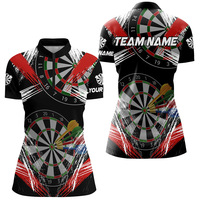 Personalized Darts Tournament Grunge Style Darts Shirts For Women Custom Darts Team Jerseys |Red TDM2106