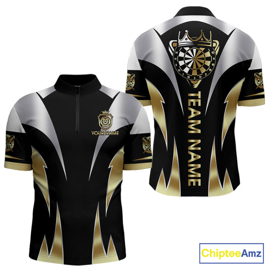 Personalized Crown Darts Shirt For Men Custom Darts Tournament Jersey Team Polo & 1/4 Zip |Gold TDM5573