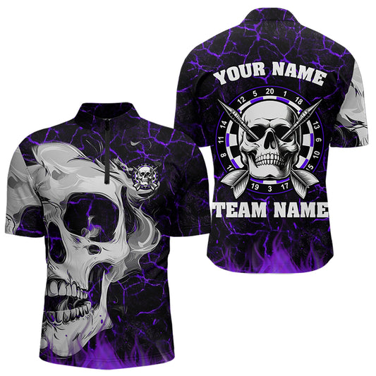 Personalized Purple Glowing Fire Crack Skull Dart Shirt Custom Dart Shirts For Men Dart Team Jersey TDM3493