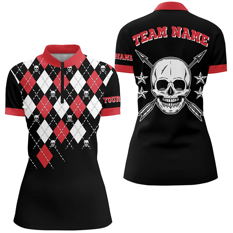 Personalized Archery Skull Arrow Custom Name Argyle Pattern Quarter-Zip Shirts For Women TDM0645