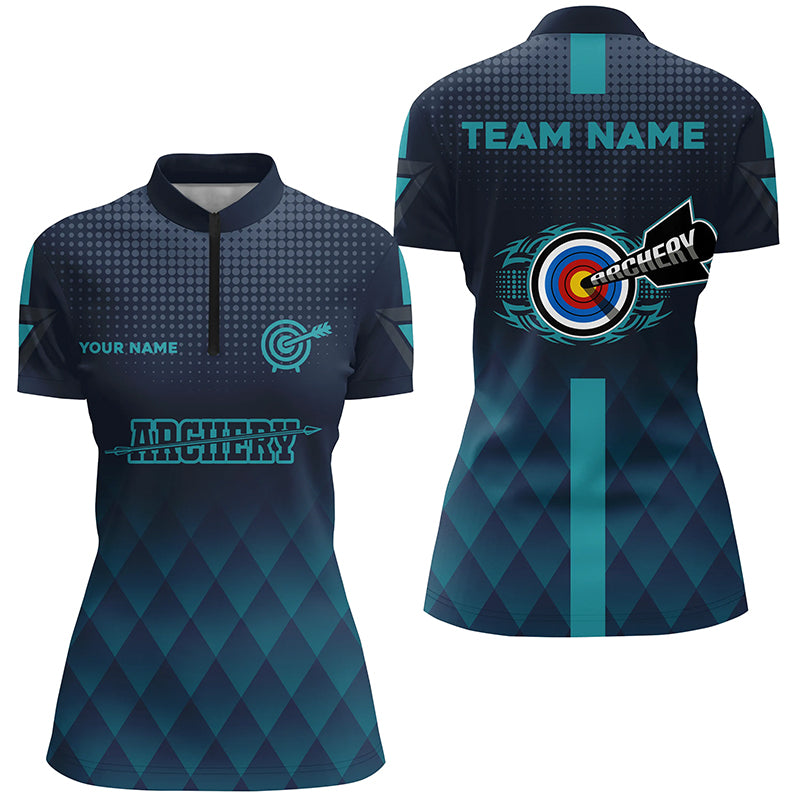 Personalized Blue Gradient Archery 3d Target Women Quarter-Zip Shirts Custom Archery Jerseys TDM0646
