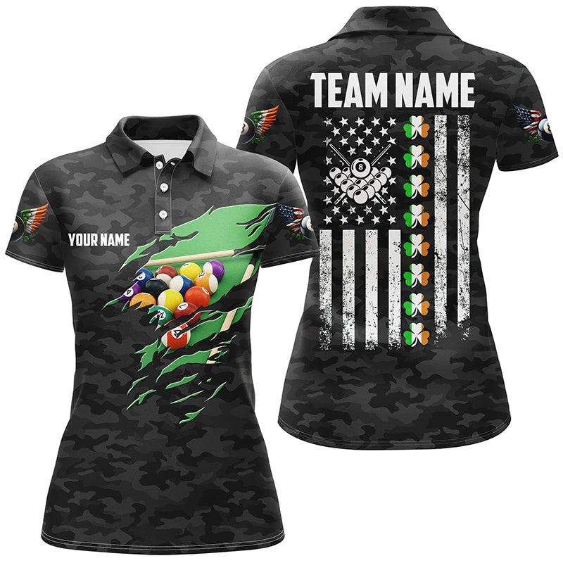 Billiard St Patrick Day Vintage American Flag Women Polo Shirts, Patriotic Billiard Team Jerseys TDM1000
