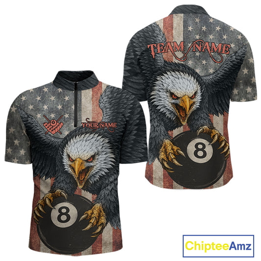 Personalized Vintage American Flag Eagle Billiard Shirt For Men, 8 Ball Pool Billiard Team Jerseys TDM5593