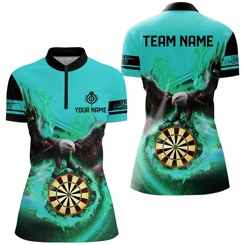 Personalized 3D Eagle Flying On Dart Board Fire Darts Shirts For Women Custom Darts Jersey |Turquoise TDM2127