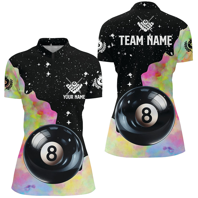 Personalized Colorful 8 Ball Pool Women Quarter-Zip Shirt, Team League Billiard Shirts TDM1016