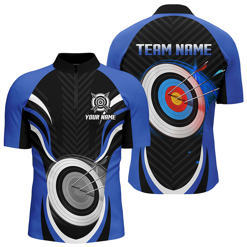 Blue Archery Jerseys Customized Archery 3d Target Men Quarter-Zip Shirts, Archery Outfits TDM1017