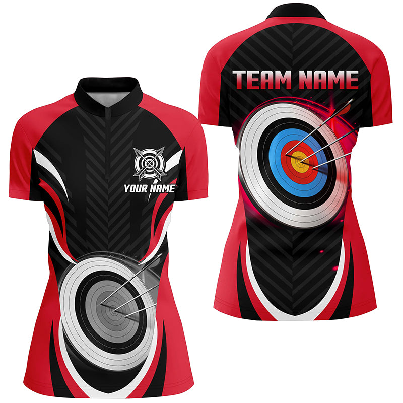Red Archery Jerseys Customized Archery 3d Target Women Quarter-Zip Shirts, Archery Outfits TDM1018