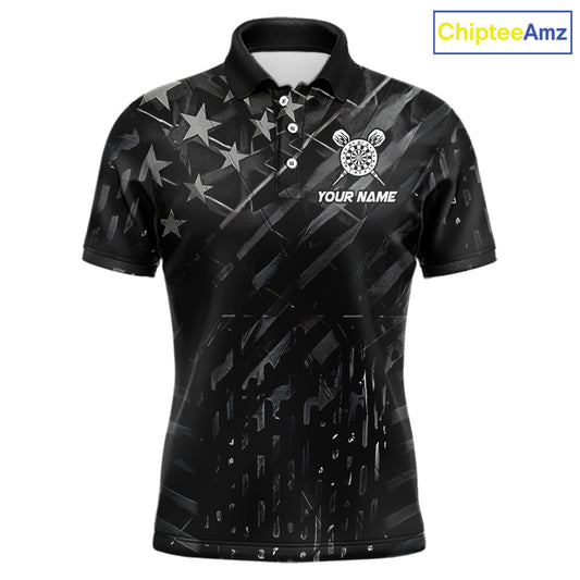 Black US Flag Dartboard Fire Darts Shirt For Men Custom Darts Jersey Team Polo & 1/4 Zip TDM5978