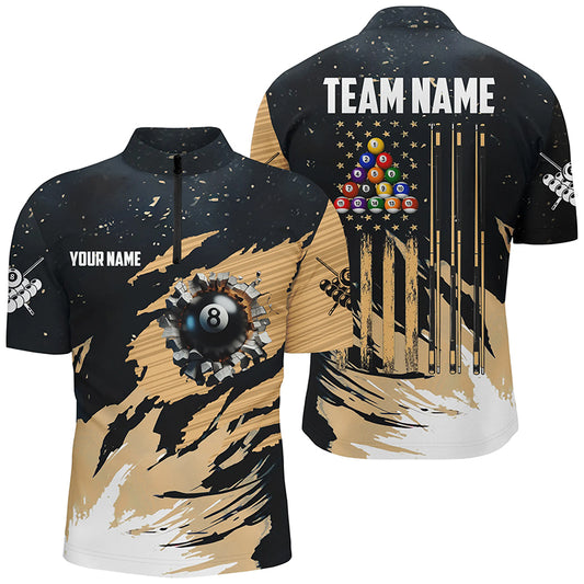 Customized Grunge American Flag 8 Ball Pool Men Billiard Shirts, Patriotic Pool Player Shirts TDM1721